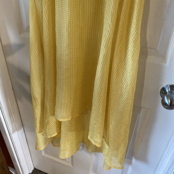 American Rag Dress Women’s Size Large Yellow Checked Sheer Pocket Button Summer - Picture 5 of 11